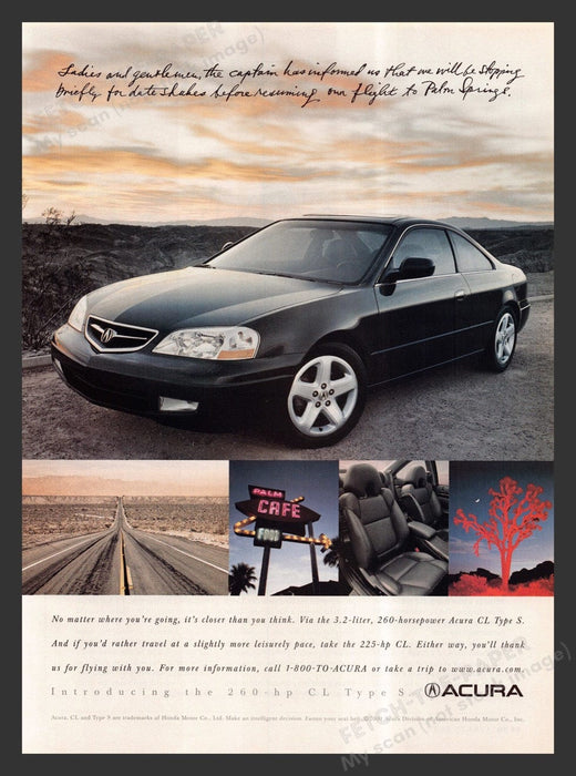 2000 Honda Acura CL  Type S Print Advertisement Ad