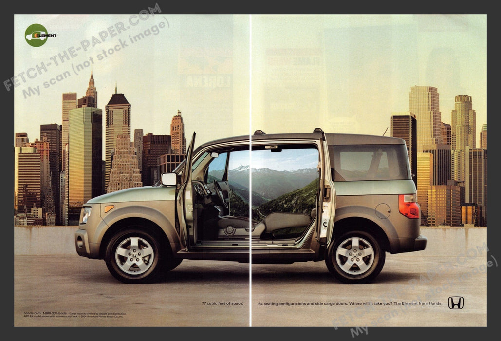 2005 Print Advertisement 2 Page Honda Element Cityscape Ad.