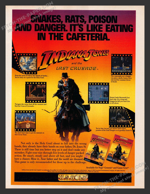 1992 Print Advertisement Indiana Jones and the Last Crusade Video Game Ad.