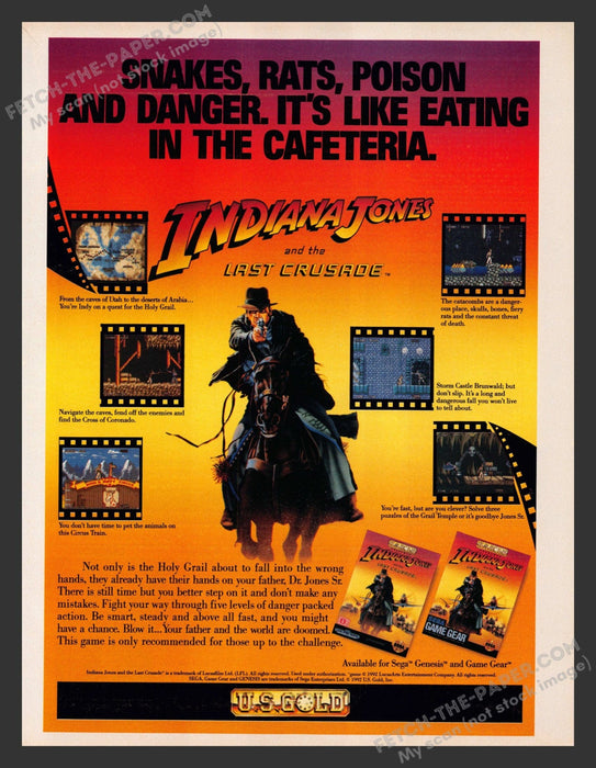 1992 Print Advertisement Indiana Jones and the Last Crusade Video Game Ad.