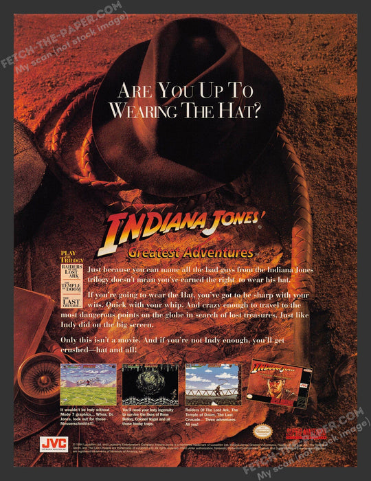 1994 Print Advertisement Indiana Jones' Greatest Adventures Video Game Ad.