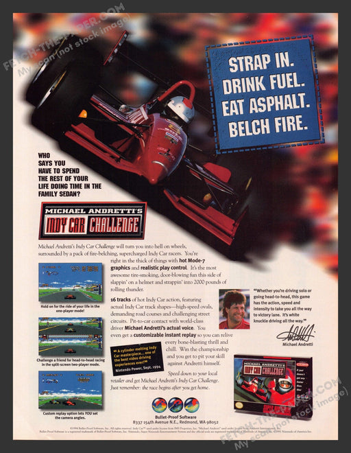 1994 Print Advertisement Indy Car Challenge Michael Andretti Athlete Video Game Ad.
