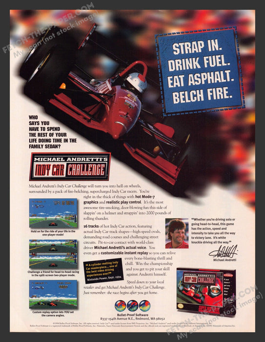 1994 Print Advertisement Indy Car Challenge Michael Andretti Athlete Video Game Ad.