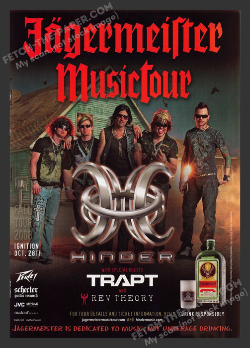2008 Print Advertisement Jagermeister Hinder Musicians Fall Tour Alcohol Ad.