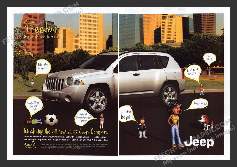 2006 Print Advertisement 2 Page Jeep Compass Bounce On Illustration Ad.