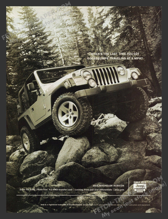 2003 Jeep Wrangler Rubicon Black & White Rocks Print Advertisement.
