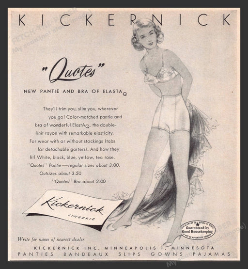 1948 Kickernick Lingerie "Quotes" Panty & Bra Print Advertisement Ad