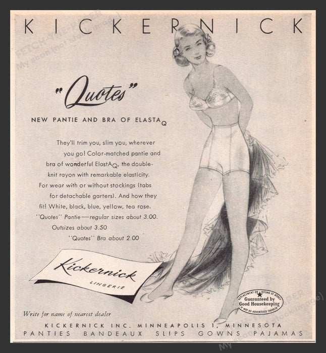 1948 Kickernick Lingerie "Quotes" Panty & Bra Print Advertisement Ad