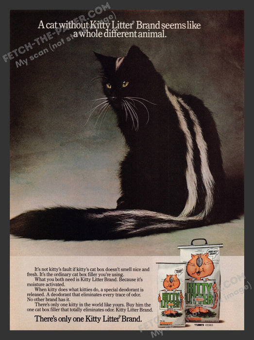 1983 Print Advertisement Kitty Litter Brand Black Skunk Cat Ad.