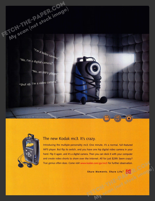 2001 Print Advertisement Kodak mc3 MP3 Player / Digital Video Camera Ad.
