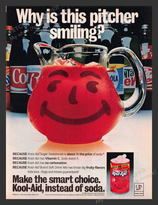 1982 Kool-Aid "Why is this pitcher smiling?" Print Advertisement Ad