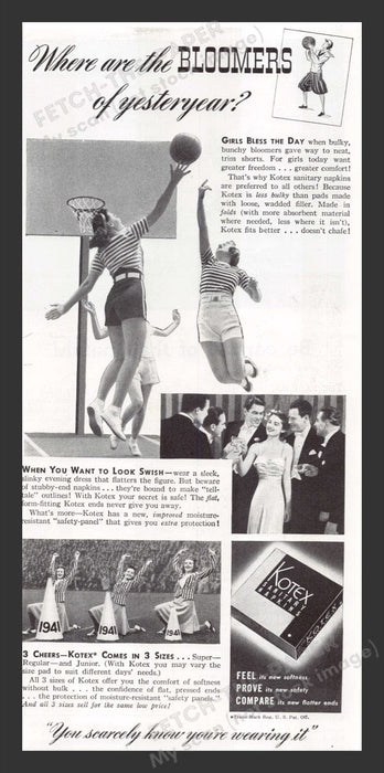 1940 Kotex Sanitary Napkins Girls High School Sports Print Advertisement Ad