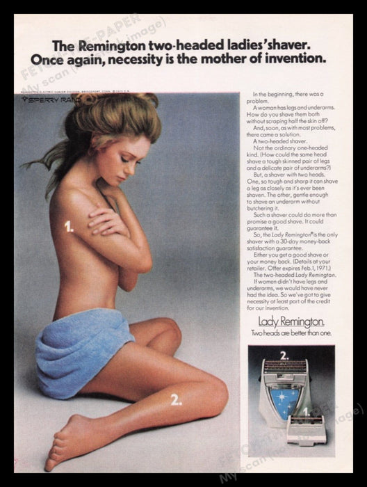 Lady Remington 1970s Print Advertisement Ad 1970 Shaver Naked Girl in Towel Fetch the Paper!