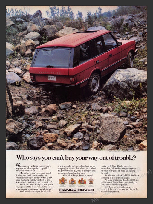 1988 Land Rover Range Rover Driving Over Rocky Bed Print Advertisement Ad