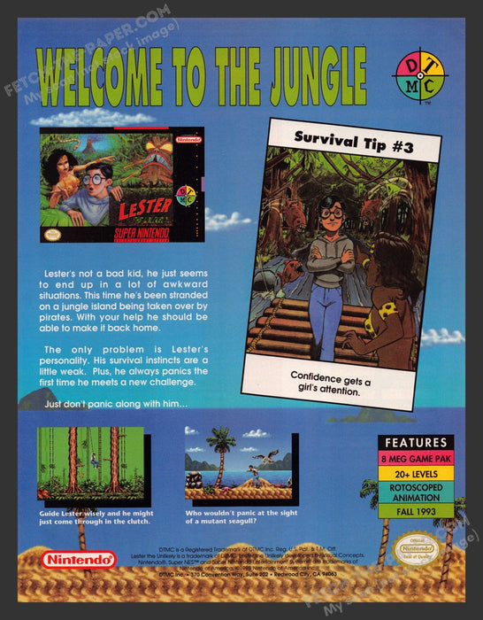 1993 Print Advertisement Lester the Unlikely Video Game Ad.