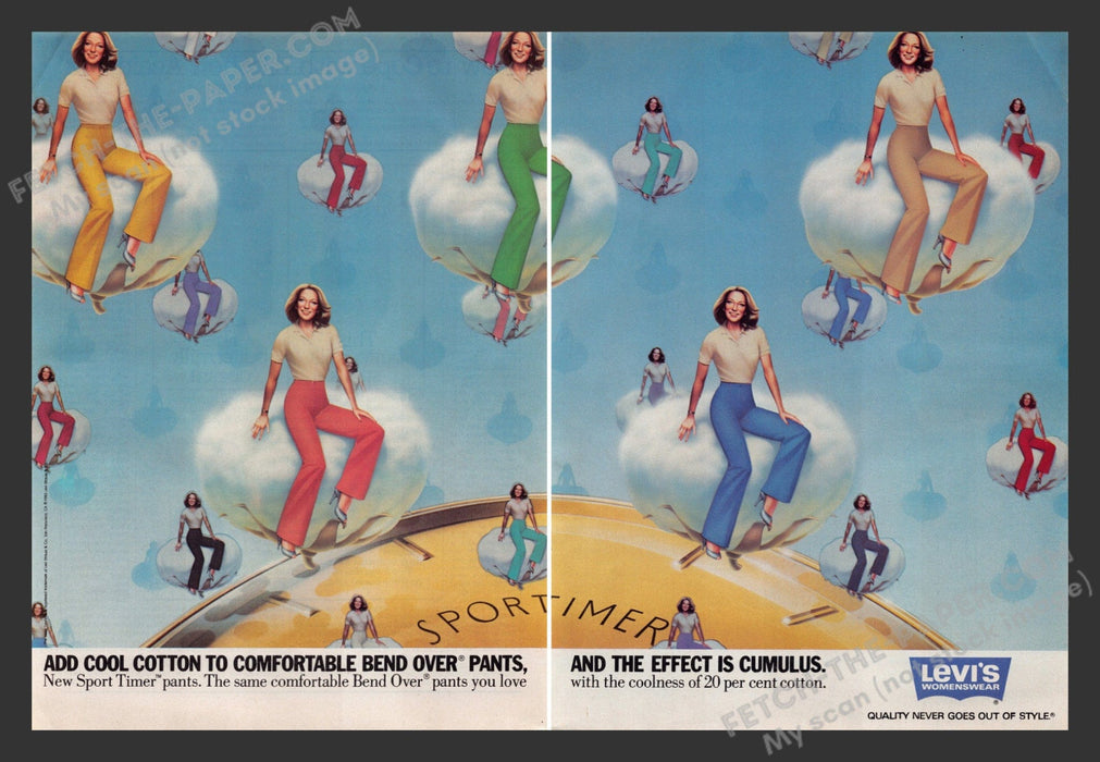 1983 Print Advertisement 2 Page Levi's Womenswear "Sport Timer Pants" Clothing.