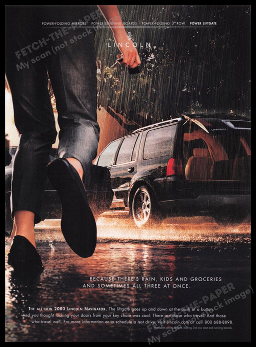 Lincoln Navigator SUV 2000s Print Advertisement Ad 2002 Rain Fetch the Paper!