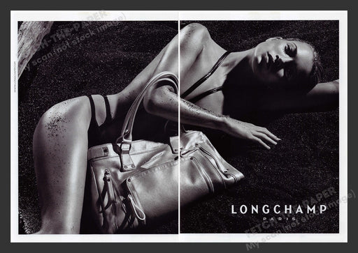 Longchamp 2000s Print Advertisement (2 pages) 2007 Kate Moss Sexy Shinny Model Fetch the Paper!