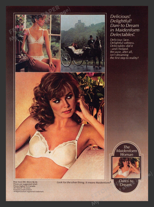 Maidenform 1980s Print Advertisement Dares to Dream Delectables Bra Panties Fetch the Paper!