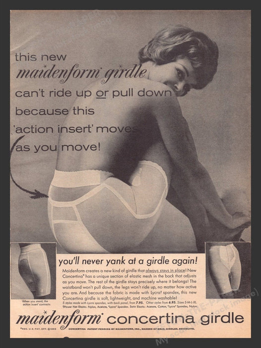 1963 Maidenform Concertina Girdle Lingerie Print Advertisement Ad