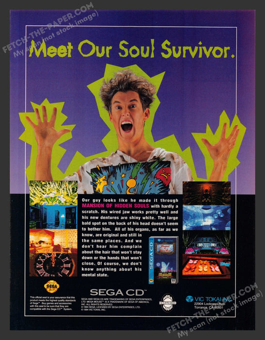 1994 Print Advertisement Mansion of Hidden Souls Video Game Ad.