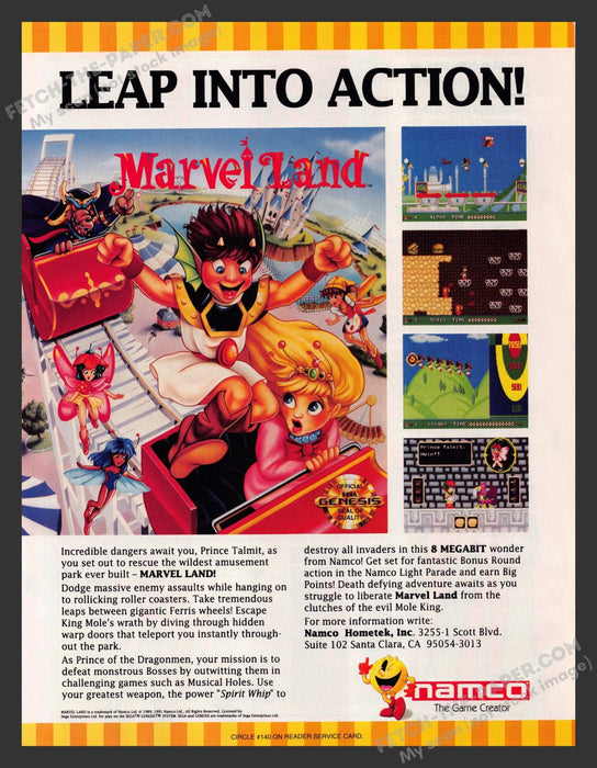 1991 Print Advertisement Marvel Land Video Game Ad.