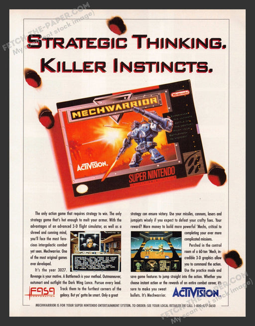1993 Print Advertisement Mechwarrior Super Nintendo Video Game Ad.