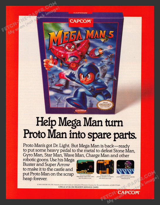1992 Print Advertisement Mega Man 5 Video Game Ad.