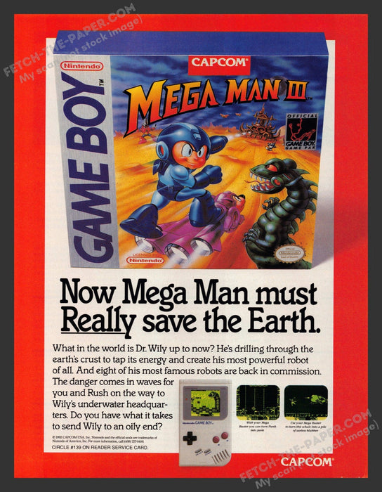 1992 Print Advertisement Mega Man III Video Game Ad.