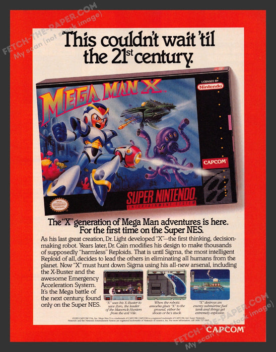 Mega Man X Super Nintendo Video Game 1990s Print Advertisement Ad 1993 Fetch the Paper!