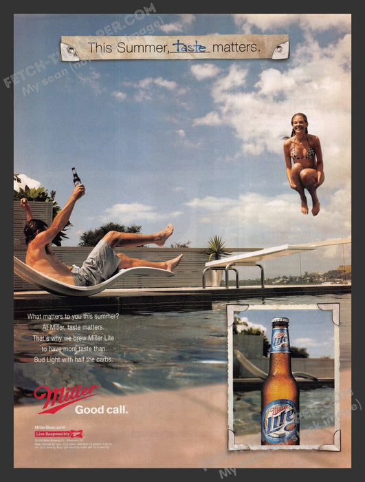 2005 Print Advertisement Miller Lite Swimming Pool Alcohol Beer Ad.