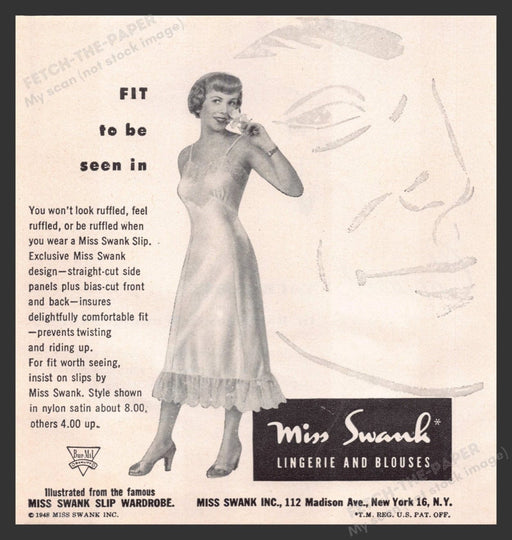 1948 Miss Swank Lingerie Slip Print Advertisement Ad