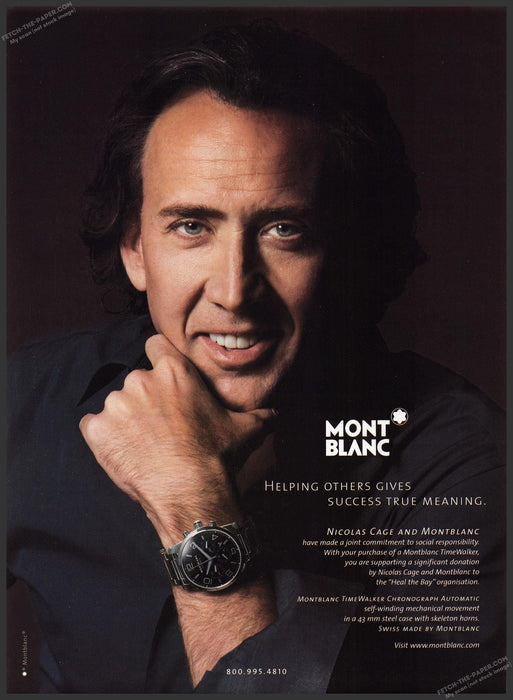 2007 Print Advertisement Mont Blanc Watches TimeWalker Nicolas Cage Actor Ad.