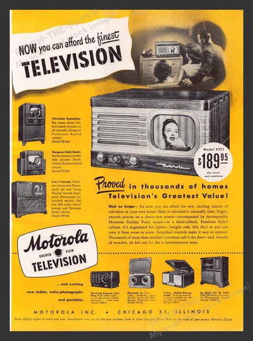1948 Motorola Golden View Television Models Print Advertisement Ad