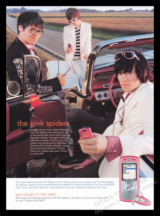 Motorola RAZR Cell Phone 2000s Print Advertisement Ad 2006 The Pink Spiders Fetch the Paper!
