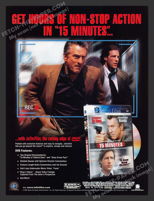 2001 Movie Release 15-Minutes DVD Print Advertisement Ad.
