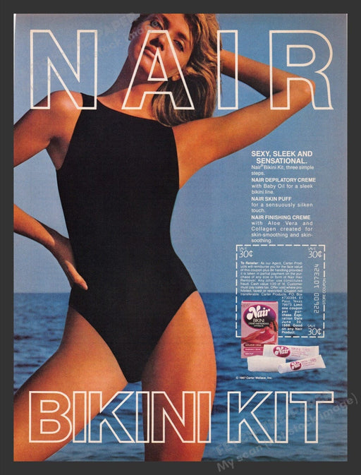 1987 Nair Bikini Kit Sexy Model Swimsuit Print Advertisement Ad