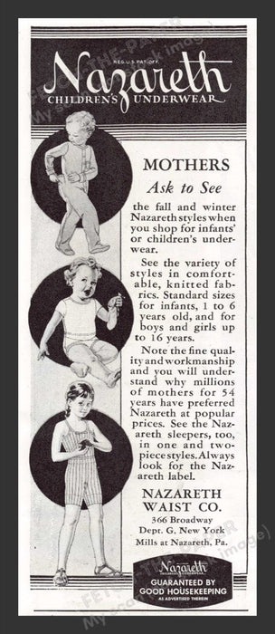 1940 Nazareth Children's Underwear Print Advertisement Ad