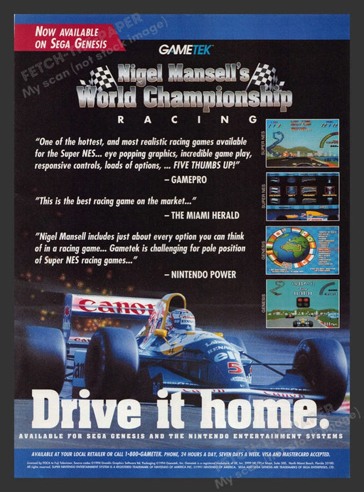 1994 Nigel Mansell's World Championship Racing Video Game Print Advertisement