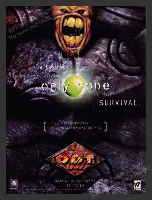 1998 O.D.T. "Survive...or die trying" Video Game Print Advertisement