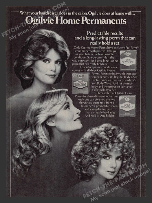 1982 Print Advertisement Ogilvie Home Permanents Hair 1980s Styles Ad.
