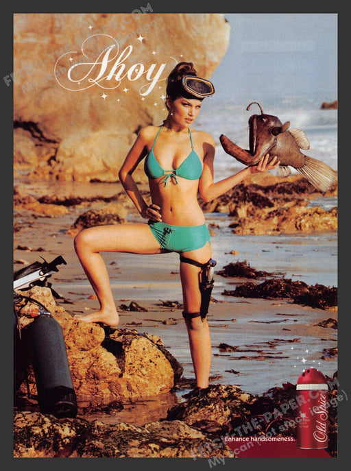 2007 Print Advertisement Old Spice Ahoy Beach Diver Fish Sexy Girl / Legs Ad.