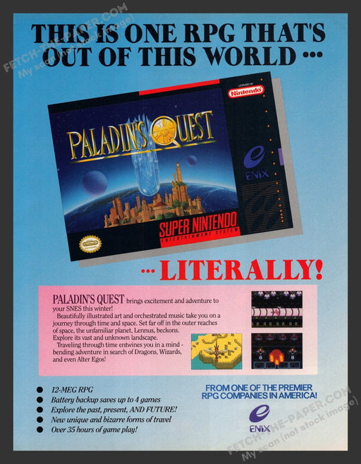 1993 Print Advertisement Paladin's Quest Video Game Ad.