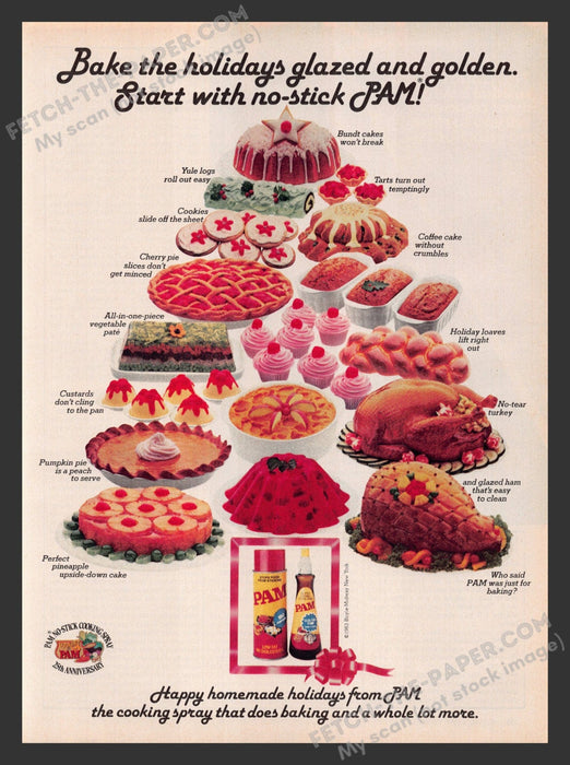 1983 Print Advertisement Pam Spray for Holiday Baking Food Ad.