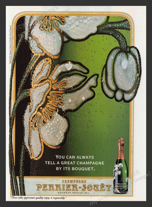 Perrier-Jouet Champagne Tulip Illustration 1990s Print Advertisement 1994 Fetch the Paper!
