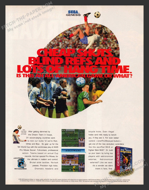 1993 Print Advertisement Pro Moves Soccer Video Game Ad.