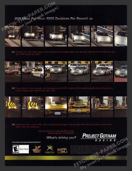 2001 Print Advertisement Project Gotham: Racing Video Game Ad.