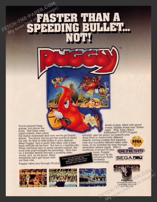 1993 Print Advertisement Puggsy Sega Genesis Video Game Ad.