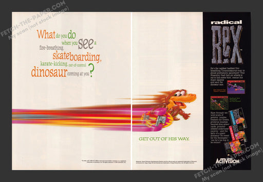 1994 Print Advertisement 2 Page Radical Rex Video Game Ad.