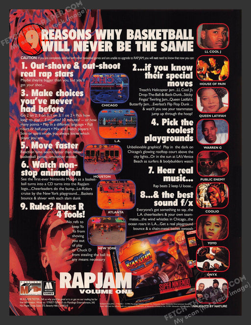 Rap Jam: Volume One Video Game 1990s Print Advertisement Ad Fetch the Paper!